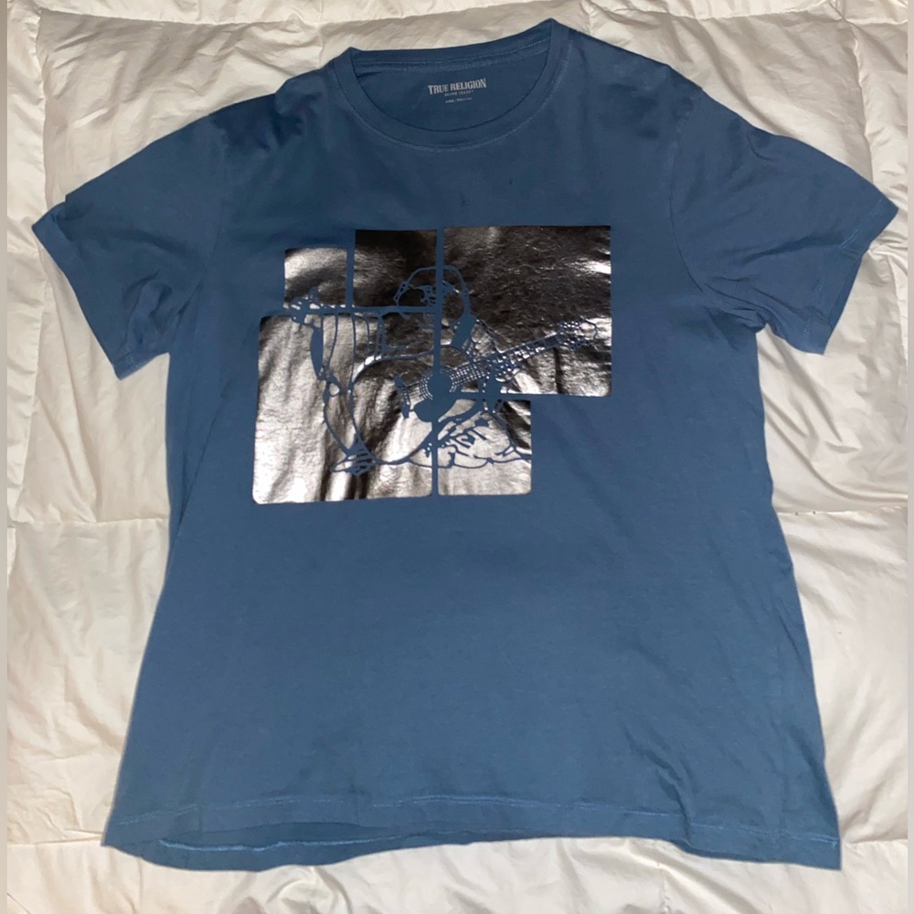 True Religion Shirt - Blue with Shiny Decal - Streetwear in good condition